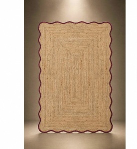 <b>Scallop</b> Jute <b>Rug</b> with Burgundy Border Non-Slip Latex Backing Medium Thickness Vintage Style - Product Image 3
