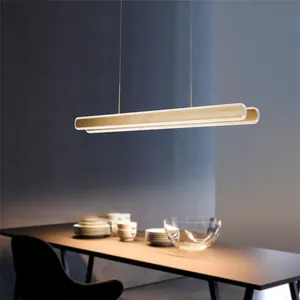 COMELY Contemporary Nordic Luxury Brass Pendant Lamp Long 2 Linear Aluminum Acrylic Chandelier Gold Modern LED Pedant Light