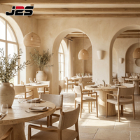 Chaise en bois tressé sur mesure J2S et table ronde en pierre, solutions d'ameublement pour hôtels et restaurants, sièges de comptoir design, fabrication en usine