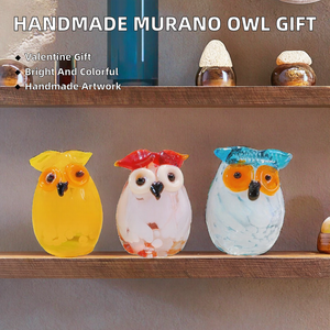 Figurine d'hibou en verre de Murano faite à la main, animaux colorés pour la décoration de la maison, cadeau pour Halloween, Noël, la Saint-Valentin, artisanat coloré - Product Image 2