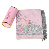 Tapis de prière musulman fait main à motifs floraux, chapelet, élégante boîte cadeau ovale, Janamaz Sajadah, ensemble de cadeaux islamiques doux, tapis de prière, coffret cadeau