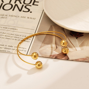 Stainless Steel <b>Bracelet</b> Gold Plated Geometric Double <b>Ball</b> Open Design Women's Jewelry Fashion Trendy Style - Product Image 1