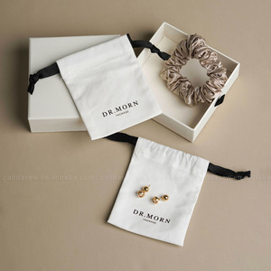 PandaSew Custom Logo White Twill Cotton Drawstring <b>Bag</b> Gift Jewelry Pouch Packaging <b>Bags</b> Perfume Clothing <b>Dust</b> <b>Bag</b> - Product Image 3