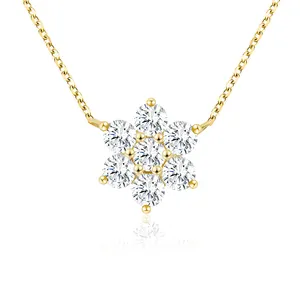 Collier avec pendentif en or 14K, pour femme, tendance, personnalisé, motif tournesol, diamant blanc, cadeau