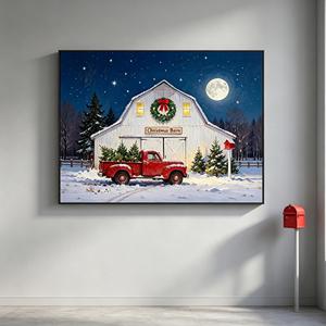 Juego de 2 Cuadros Decorativos LED Estilo Rústico con Tractor Vintage y Granero Navideño, Decoración Campestre para Sala de Estar - Product Image 1