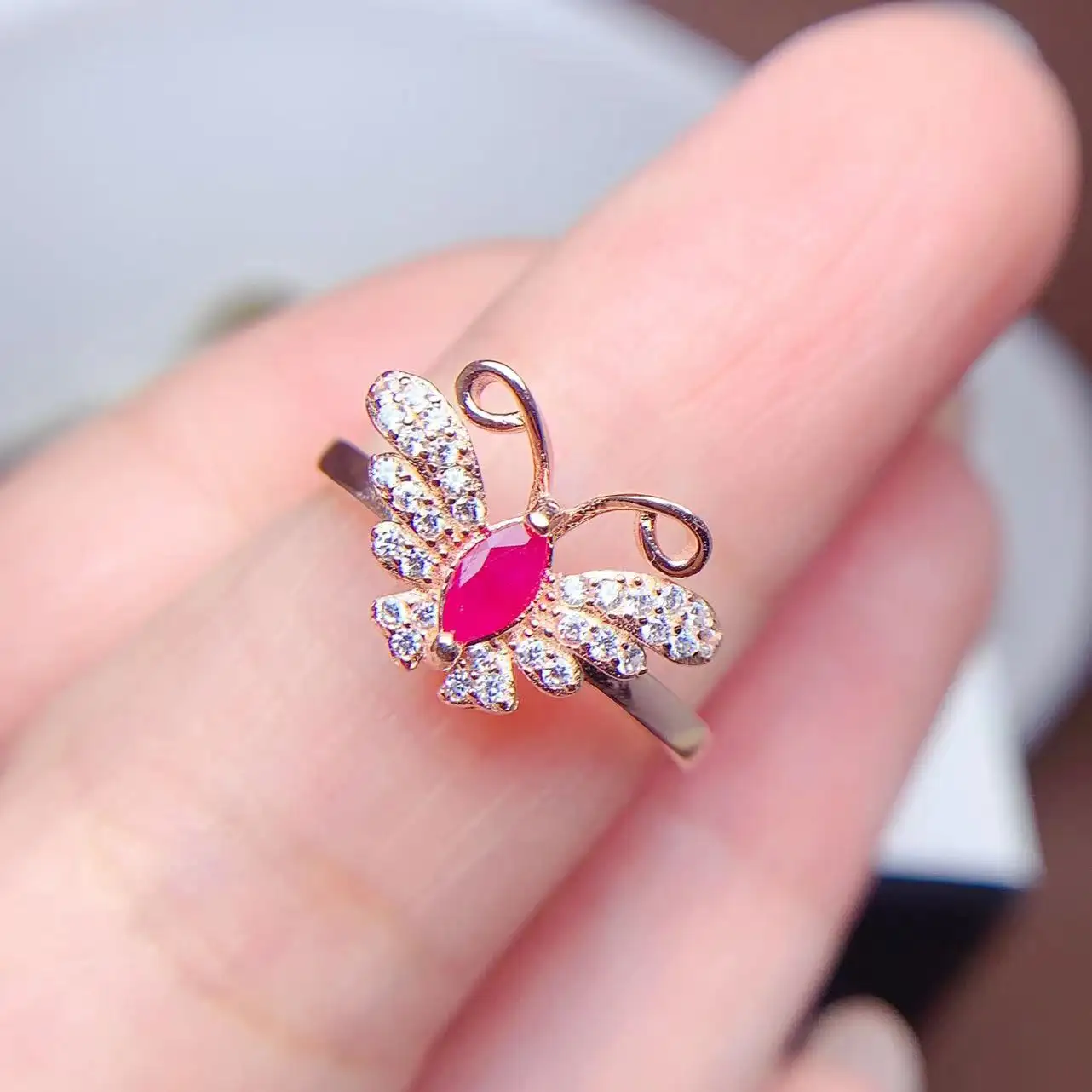 High Quality 925 Sterling Silver Rose Golden Plating Natural Ruby With Pink Stone Rings For Women