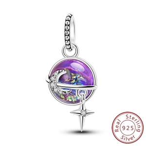 2024 mùa đông mới bí ẩn Tím loạt S925 Sterling Bạc tím đom đóm quyến rũ Vòng đeo tay mặt dây chuyền tự làm đồ trang sức làm bằng tay - Product Image 3