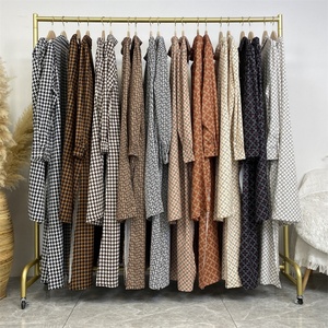 6674# New Fashion Print Satin Set Full Button Long Cardigan and Pocket Pant Muslim Women 2pcs Abaya Sets 10 Colors - Product Image 6