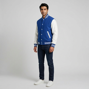 Blouson bombardier universitaire OEM de haute qualité pour hommes support de manteau en toile polaire de baseball bleu Patchwork CollegeBaseballjacket pour hommes - Product Image 1