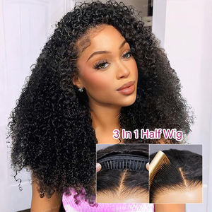 Tiktok Afro Bouclée <span class=keywords><strong>Demi</strong></span>-Perruque Cheveux Humains 3 en 1 Facile pour Débutants Sans Colle Prête à Porter <span class=keywords><strong>Demi</strong></span>-Perruque Cheveux Humains Frisés Crépus pour Femmes - Product Image 1