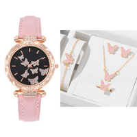 Ensemble de 5 montres LP34 Fashion pour femmes, comprenant une bague, un collier, des boucles d'oreilles, une montre décontractée en cuir pour femmes, un ensemble de bracelets multi-types, sans boîte