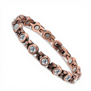 Bracciale/Cavigliera Magnetica in Rame Puro al 99,99% <span class=keywords><strong>con</strong></span> Catena a Maglie di Cristallo e <span class=keywords><strong>Magnete</strong></span>, Placcatura Rame Anticato, 220mm 255mm, Ingrosso - Product Image 1