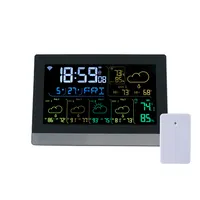 Station météo thermomètre intérieur extérieur sans fil horloge atomique avec température humidité, grand écran couleur moniteur météo