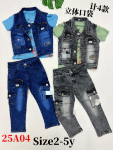 Vetement denim đổ enfants trẻ em quần áo Bộ 3 mảnh trẻ em mặc tùy chỉnh Toddler Quần áo bộ cho bé trai - Product Image 4