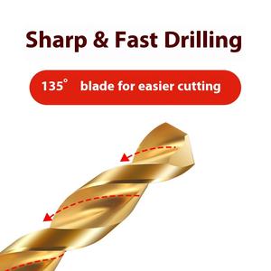 Set bor industri berlapis Titanium Mata bor Putar baja tahan karat, lapisan Titanium berteknologi tinggi - Product Image 2