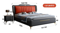 Italienischer Stil Luxus Modernes Schlichtes Kingsize-Bett Echtes Leder Weiche Polsterung Holzrahmen für Apartment Schlafzimmer