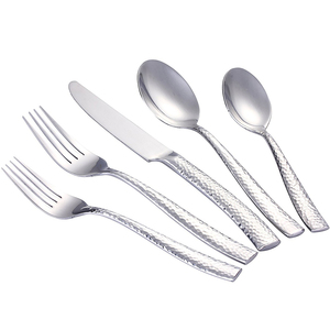Cuchillos de plata al por mayor, tenedores y cucharas, juego de cubiertos de acero inoxidable, juego de cubiertos de boda martillados - Product Image 1