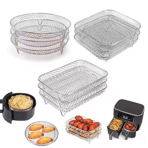 Support de cuisson empilable carré multicouche polyvalent en acier inoxydable pour friteuse à air, <span class=keywords><strong>d</strong></span>éshydrateur, four, cuisson au four, rôtissage et grillades - Product Image 1