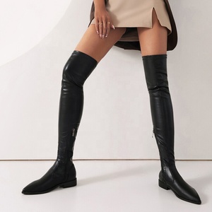 Stretch Skintight Women Flat Long Boots Pointed Toe Over <b>Knee</b> <b>High</b> Flats Shoes Wide Leg Size 48 Big Feet Ladies Booties - Product Image 3