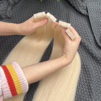 # Extensions de cheveux humains vietnamiens lisses couleur blond platine 60, grade 12A, double tirage, avec bandes adhésives en PU