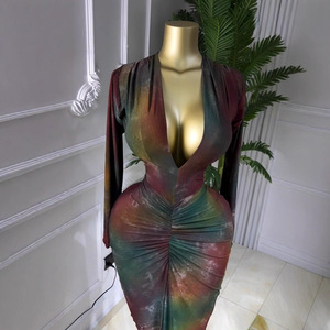 ชุดเดรสแม็กซี่เดรสเข้ารูปแขนยาวคอวีลึกสำหรับผู้หญิง - ชุดเดรสแฟชั่นสำหรับงานปาร์ตี้ยามเย็นสุดอินเทรนด์ - Product Image 6