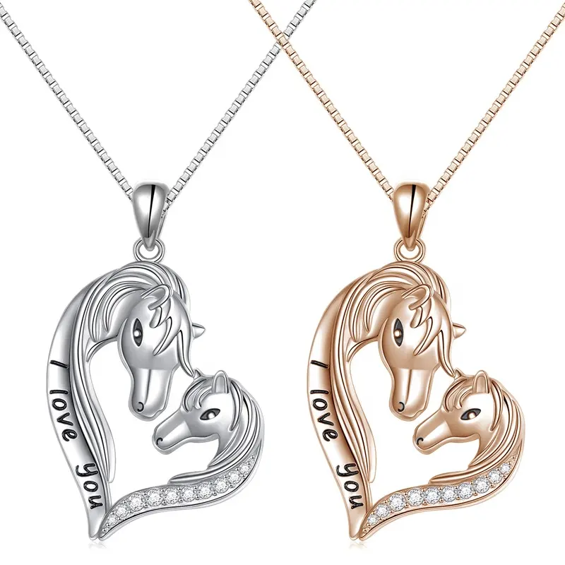 S925 Perhiasan Perak Murni Kalung Liontin Kuda Hati Selamanya Cinta Hadiah untuk Wanita Anak Perempuan Ibu