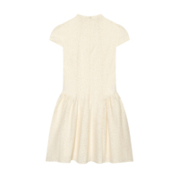Robe d'été décontractée pour femmes, col rond, boutonnée, manches courtes, couleur beige, mini-robe tendance