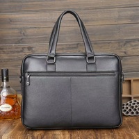 Sac à bandoulière en cuir de vachette noir grainé, style mode, pour ordinateur portable, mallette pour homme d'affaires