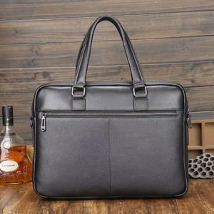 Sac à bandoulière en cuir de vachette noir grainé, style mode, pour ordinateur portable, mallette pour homme d'affaires - Product Image 3