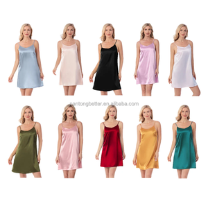 Camisón OEM de lujo de satén de seda <span class=keywords><strong>Chemise</strong></span> camisón corto sin espalda para mujer correa ajustable suave <span class=keywords><strong>Sexy</strong></span> dormir verano otoño XXL - Product Image 6