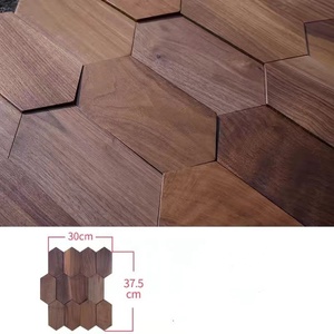 Panneau mural en bois massif de noyer noir de luxe <span class=keywords><strong>petit</strong></span> carré mosaïque 3D bois TV fond mur salle à manger Club décorer panneaux muraux - Product Image 5