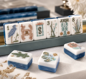 Jeu de Mahjong de luxe en acrylique bleu à 2 couches, tuiles gravées, 160 tuiles, modèle américain CXSL DZ, écologique, pliable, durable, haute qualité - Product Image 4