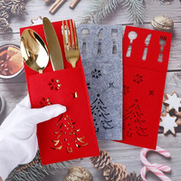 Sac de rangement pour couverts en PVC rouge rectangulaire ajouré 25x10cm pour décorations intérieures de Noël et de fête