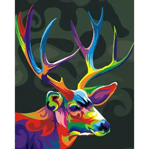 DIY 디지털 유화 화려한 사슴 머리 거실 침실 만화 애니메이션 손으로 그린 색칠 장식 그림