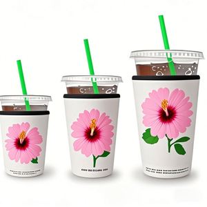 Manchon en néoprène personnalisé avec impression par sublimation de fleurs roses, pour café glacé et crème glacée, garde au froid longtemps, lot de 3, un ensemble - Product Image 5