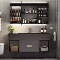 Meuble de salle de bain de luxe avec tiroirs de rangement, en bois massif et plateau en marbre, laqué blanc, ensemble de salle de bain