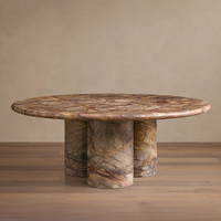 Table basse ronde en marbre naturel DH, trois pieds cylindriques solides, table à manger en pierre veinée sauvage pour salle à manger de luxe.