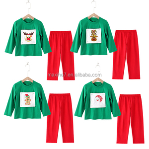 Vêtements filles Arbres <span class=keywords><strong>de</strong></span> Noël Smockés Vêtements pour enfants Ensemble <span class=keywords><strong>de</strong></span> frères et sœurs Costume rayé rose pour filles Tenues 2 pièces pour petites filles - Product Image 2