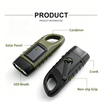 Lampe torche LED solaire rechargeable USB-C à manivelle, étanche, avec porte-clés pour les situations d'urgence en extérieur et le camping