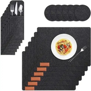 Custom Bohemian Felt <b>Table</b> <b>Coasters</b> and Placemats Washable Cloth with Personalized Leather Logo Kitchen <b>Table</b> - Product Image 4