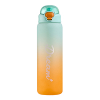 Bouteille d'eau en plastique sans BPA Rainbow 1000 ml pour enfants, avec double verrouillage et poignée, pour boire directement, idéale pour la rentrée scolaire et la randonnée