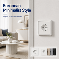Panneau carré en plastique PC blanc, noir, or, gris, interrupteurs électriques, norme européenne 16A 220V, prise murale allemande Schuko, 2 prises