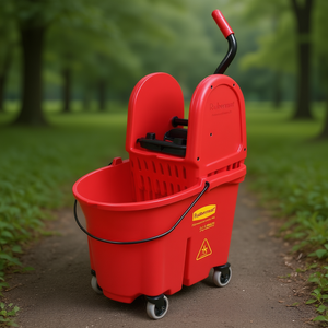 Secchio per Mop Commerciale Rubbermaid 33 L Wavebrake Rosso con Ruote per Pulizie - Product Image 3