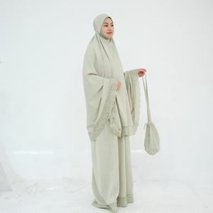 4PCS Vêtement de Prière de l'Aïd Ensemble de Robe Hijab pour Femmes Musulmanes Khimar Jalabiya avec Tapis de Prière et Sac <span class=keywords><strong>Dentelle</strong></span> Jalabiya <span class=keywords><strong>Djellaba</strong></span> Abaya Kaftan - Product Image 5