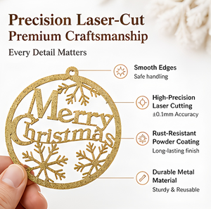 Ornamen Pohon Natal Logam Berkilau Kustom Grosir, Potongan Laser Rusa dan Kepingan Salju, Hiasan Natal Bulat, Dekorasi Liburan - Product Image 2