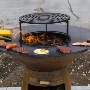 Foyer Extérieur Barbecue Plancha en Acier Corten avec Rangement Bois de Chauffage - Product Image 3