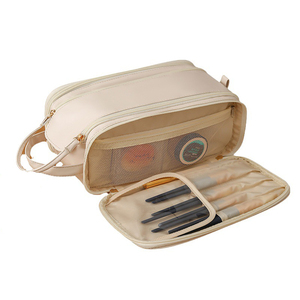 Sac cosmétique en cuir PU imperméable Preppy Fashion avec organisateur de maquillage personnalisé populaire à fermeture éclair - Product Image 1