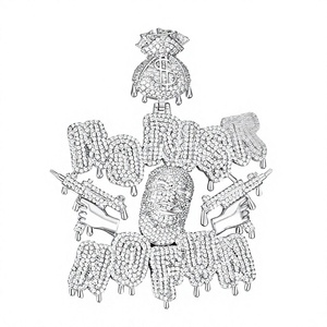 Colgante Hip Hop 'No Money No Fun' con Cristales de Estrás y Moissanita, Plata 925 y Aleación de Zinc, Amuleto Temático, Regalo Unisex - Product Image 1