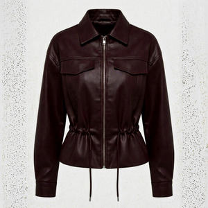 Chaqueta Casual de Invierno para Mujer, de PU, con Cintura Ajustable con Cordón, Cuello Alto, Cierre de Cremallera, Larga, OEM - Product Image 1