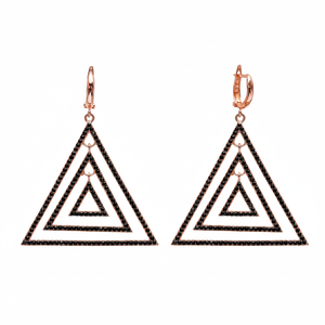 Triangle Design <b>Black</b> CZ Stone Turkish Wholesale Handcrafted 925 Sterling Silver <b>Dangle</b> <b>Earrings</b> Fine Jewelry - Product Image 2